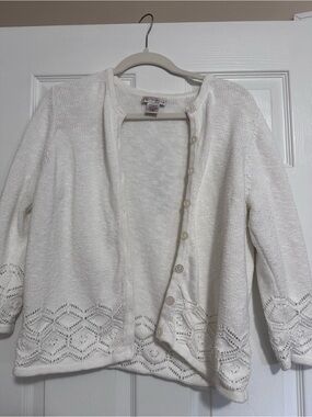 Northern Reflections Cream Openwork Knit Button-Front Cardigan